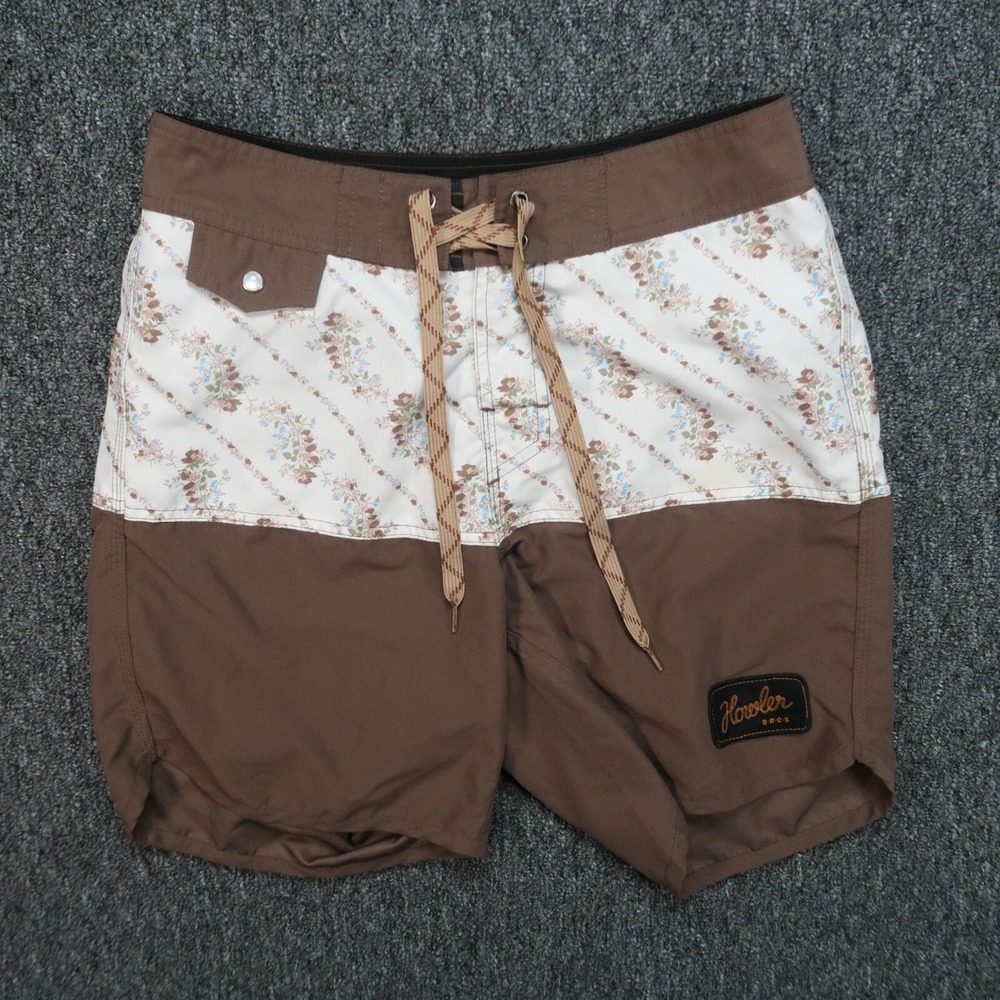 Howler Brothers Board Shorts Mens 28 Brown Vaquero Stretch Drawstring Swim